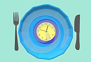 Food expiry date - a clock on a plate with fork and butter knife