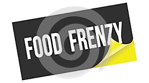 FOOD  FRENZY text on black yellow sticker stamp