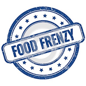 FOOD FRENZY text on blue grungy round rubber stamp