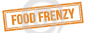 FOOD FRENZY text on orange grungy vintage stamp