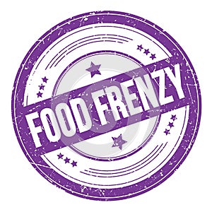 FOOD FRENZY text on violet indigo round grungy stamp