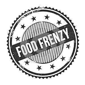 FOOD FRENZY text written on black grungy round stamp