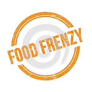FOOD FRENZY text written on orange grungy round stamp