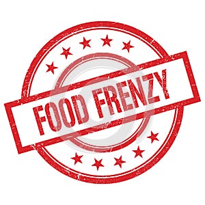 FOOD FRENZY text written on red vintage round stamp