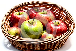Food fruit basket apple red green delicious flavor isolated photo