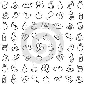 Food fruit vegetable seamless doodle pattern background template outline icon vector illustration