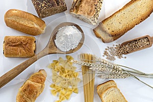 Food with gluten base on white and whole floor,on white background