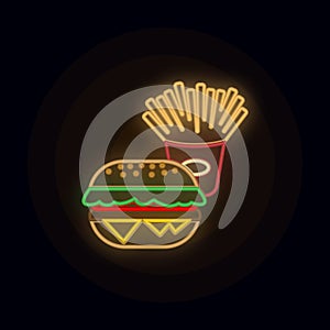 Food, hamburger neon icon. Simple thin line, outline vector of web icons for ui and ux, website or mobile application