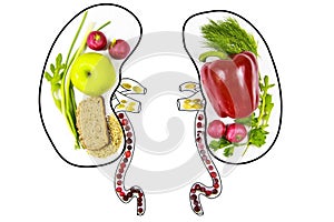 Food for the health and purification of the kidneys. Isolate on a white background