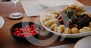 Food, health and salad for lunch in dining room for celebration, party or event at modern home. Diet, bowl and closeup