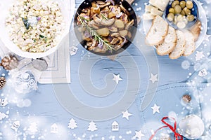 Food for the holiday of Christmas and New Year in Russia. Festiv