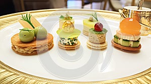 Food, hospitality and room service, starter appetisers as exquisite cuisine in hotel restaurant a la carte menu