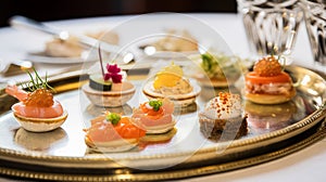 Food, hospitality and room service, starter appetisers as exquisite cuisine in hotel restaurant a la carte menu