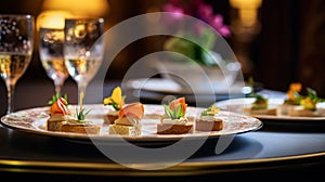 Food, hospitality and room service, starter appetisers as exquisite cuisine in hotel restaurant a la carte menu, culinary art and