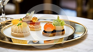 Food, hospitality and room service, starter appetisers as exquisite cuisine in hotel restaurant a la carte menu, culinary art and