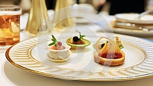 Food, hospitality and room service, starter appetisers as exquisite cuisine in hotel restaurant a la carte menu, culinary art and