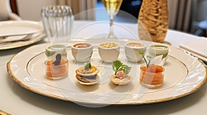 Food, hospitality and room service, starter appetisers as exquisite cuisine in hotel restaurant a la carte menu, culinary art and