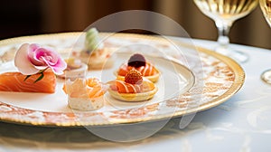 Food, hospitality and room service, starter appetisers as exquisite cuisine in hotel restaurant a la carte menu, culinary art and