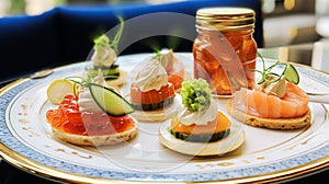 Food, hospitality and room service, starter appetisers as exquisite cuisine in hotel restaurant a la carte menu, culinary art and