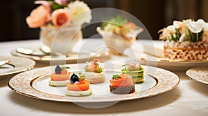 Food, hospitality and room service, starter appetisers as exquisite cuisine in hotel restaurant a la carte menu, culinary art and