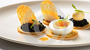 Food, hospitality and room service, starter appetisers with caviar as exquisite cuisine in hotel restaurant a la carte menu,