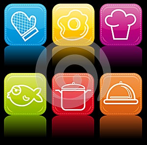 Food icon buttons glossy set