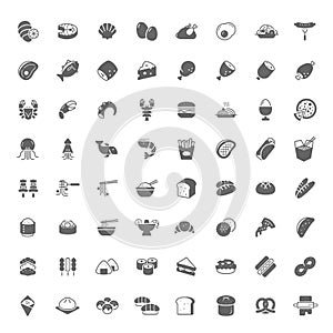 Food icon filled style flat design. 64 Icons.