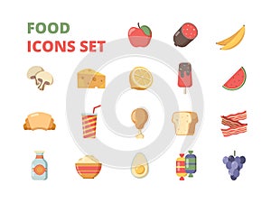 Food icon. Fruits meat milk supermarket products fresh healthy food vector flat icon