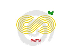 Food icon with text, noodle and basil. Vector poster