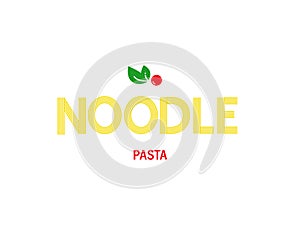 Food icon with text, noodle and tomato. Vector