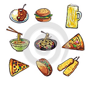 food icons hand drawn illustration