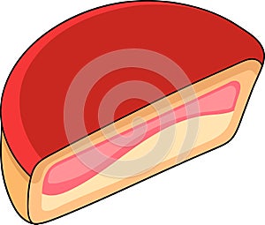 food illustration image, semicircular slice of cake with delicious strawberry cream filling
