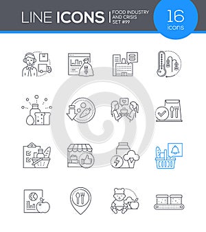 Food industry and crisis - line design style icons set