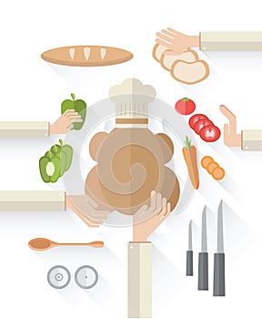 Food industry with food and chefs hands