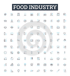 Food industry vector line icons set. Food, industry, production, processing, manufacturing, cultivation, farming