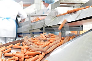 Food industry: workers in the production of original German brat