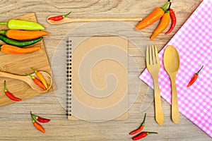Food ingredient and kitchenware with notebook
