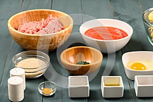 Food Ingredients For Harissa Turkey Meatballs And Pasta