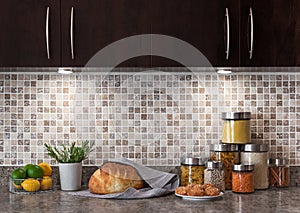 Food ingredients in a kitchen with cozy lighting