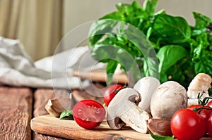 Food ingredients for pizza or pasta dishes