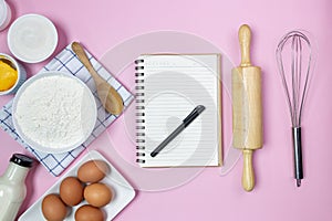 Food ingredients recipe on pink background