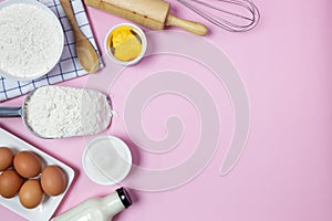 Food ingredients recipe on pink background