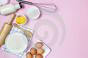 Food ingredients recipe on pink background