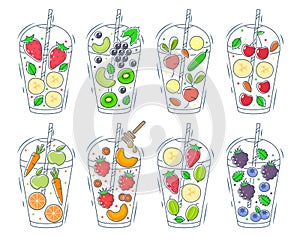 Food Ingredients Smoothie Color Thin Line Icon Set. Vector