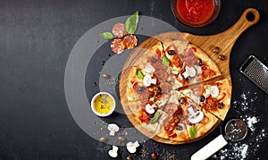 Food ingredients and spices for cooking delicious italian pizza