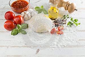 Food ingredients and spices for cooking, tomatoes, oil, pepper,