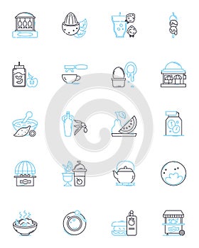 Food innovation linear icons set. Molecular, Sustainability, Fusion, Edible, Locavore, Probiotic, Gluten-free line