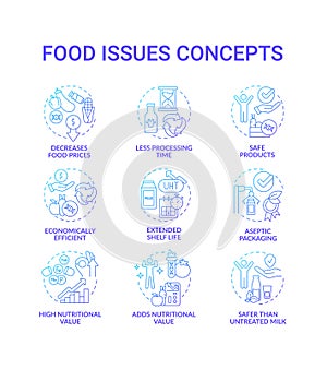 Food issues blue gradient concept icons set
