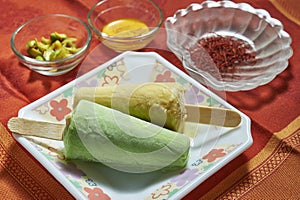 FOOD-Kesar Pista Matka Kulfi hardball milk thicken and frozenwith dry fruits and sugar Kalyan