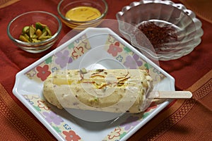 FOOD-Kesar Pista Matka Kulfi hardball milk thicken and frozenwith dry fruits and sugar Kalyan